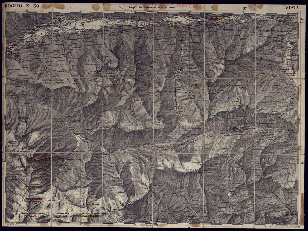 (N:23299) CARTA TOPOGRAFICA DEGLI STATI IN TERRAFERMA DI S.M. IL RE DI SARDEGNA ALLA SCALA DI 1 A 50.000 OPERA DEL CORPO REALE DELLO STATO MAGGIORE - FOGLIO N30 AOSTA (CA001232) Carte e stampe antiche: riproduzione a colori su carta (formato A1)