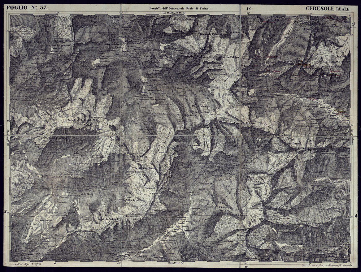 (N:23306) CARTA TOPOGRAFICA DEGLI STATI IN TERRAFERMA DI S.M. IL RE DI SARDEGNA ALLA SCALA DI 1 A 50.000 OPERA DEL CORPO REALE DELLO STATO MAGGIORE - FOGLIO N37 CERESOLE REALE (CA001237) Carte e stampe antiche: riproduzione a colori su carta (formato A1)