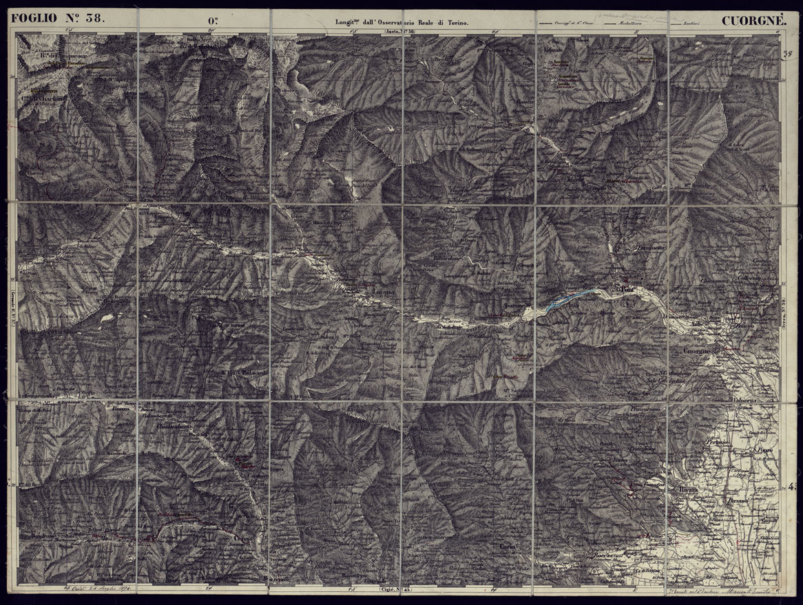 (N:23307) CARTA TOPOGRAFICA DEGLI STATI IN TERRAFERMA DI S.M. IL RE DI SARDEGNA ALLA SCALA DI 1 A 50.000 OPERA DEL CORPO REALE DELLO STATO MAGGIORE - FOGLIO N38 CUORGNE' (CA001238) Carte e stampe antiche: riproduzione a colori su carta (formato A1)
