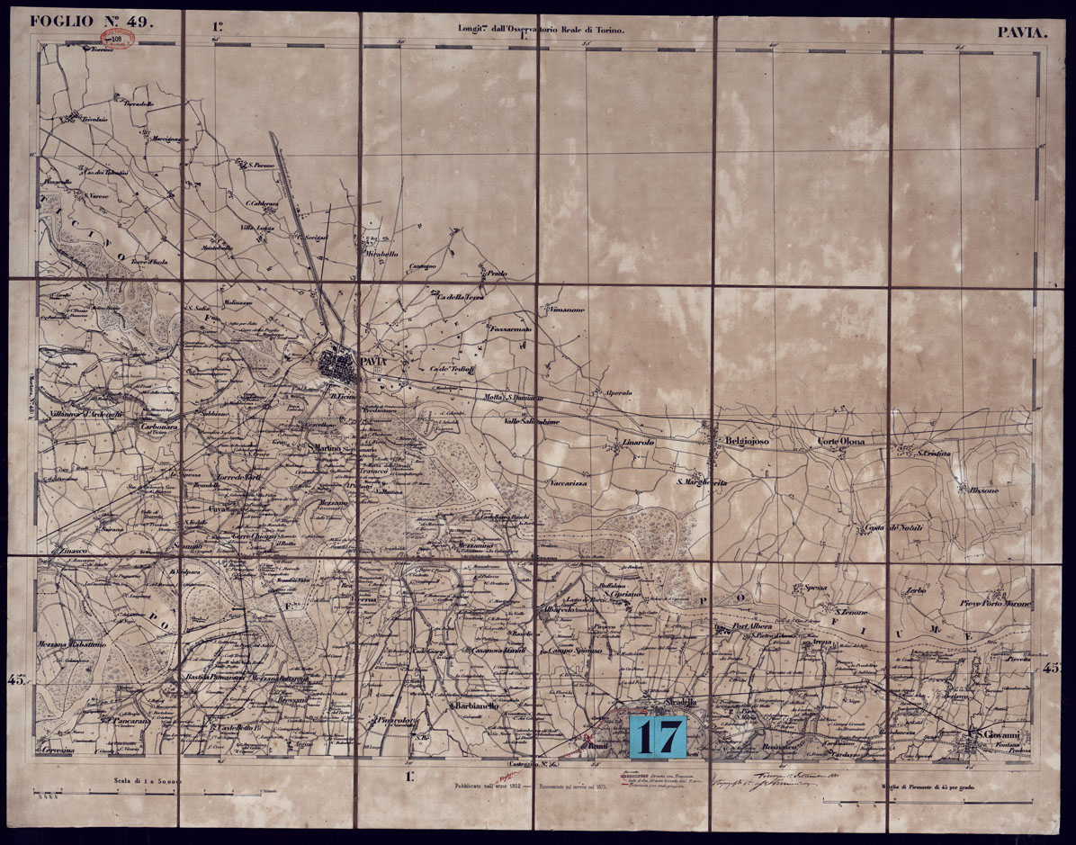 (N:23318) CARTA TOPOGRAFICA DEGLI STATI IN TERRAFERMA DI S.M. IL RE DI SARDEGNA ALLA SCALA DI 1 A 50.000 OPERA DEL CORPO REALE DELLO STATO MAGGIORE - FOGLIO N49 PAVIA (CA001249) Carte e stampe antiche: riproduzione a colori su carta (formato A1)