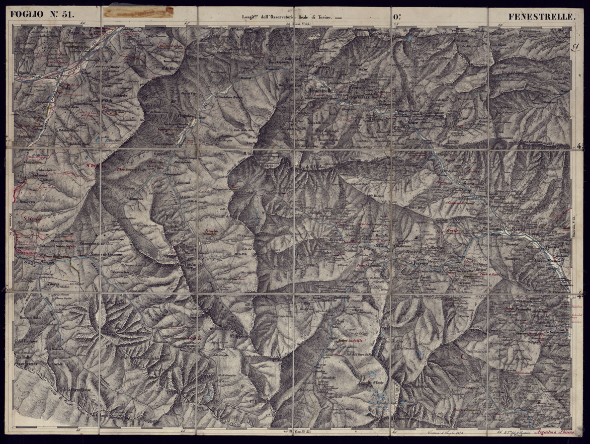 (N:23321) CARTA TOPOGRAFICA DEGLI STATI IN TERRAFERMA DI S.M. IL RE DI SARDEGNA ALLA SCALA DI 1 A 50.000 OPERA DEL CORPO REALE DELLO STATO MAGGIORE - FOGLIO N51 FENESTRELLE (CA001252) Carte e stampe antiche: riproduzione a colori su carta (formato A1)