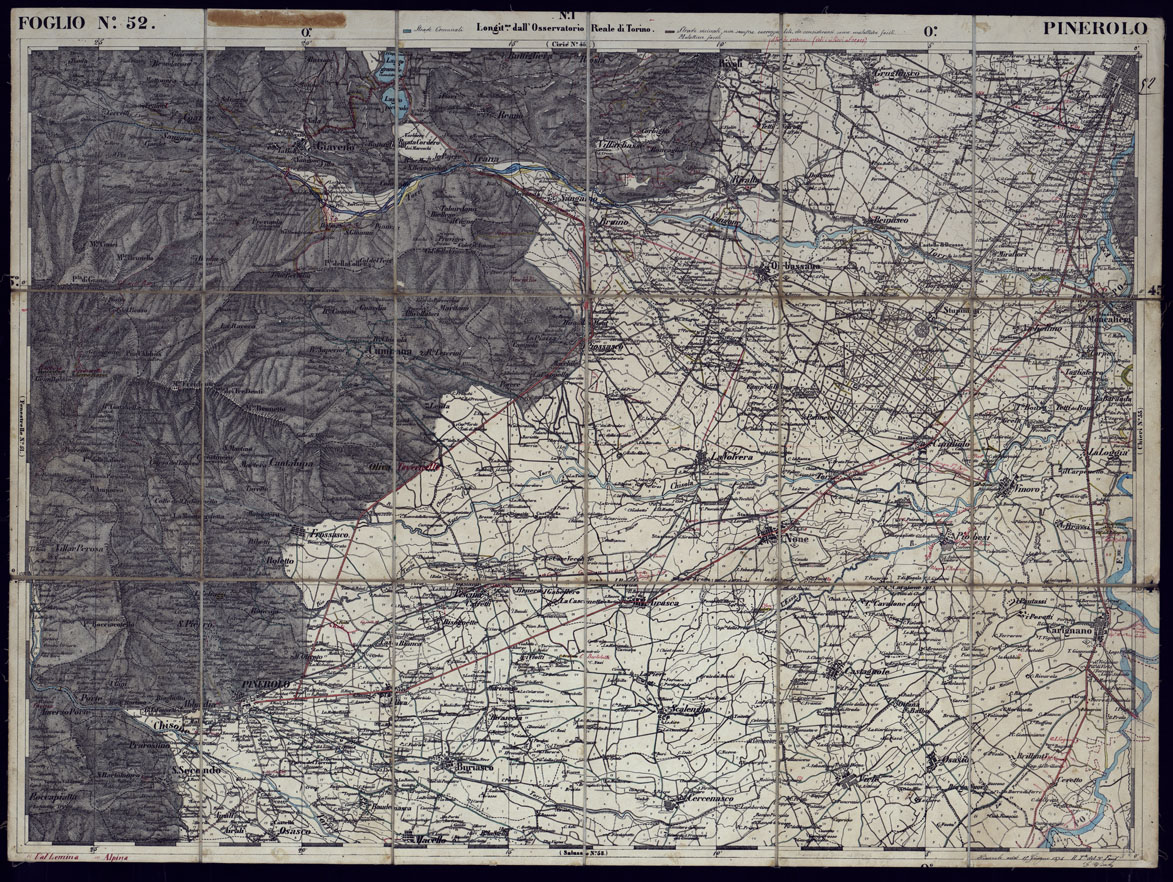 (N:23322) CARTA TOPOGRAFICA DEGLI STATI IN TERRAFERMA DI S.M. IL RE DI SARDEGNA ALLA SCALA DI 1 A 50.000 OPERA DEL CORPO REALE DELLO STATO MAGGIORE - FOGLIO N52 PINEROLO (CA001253) Carte e stampe antiche: riproduzione a colori su carta (formato A1)