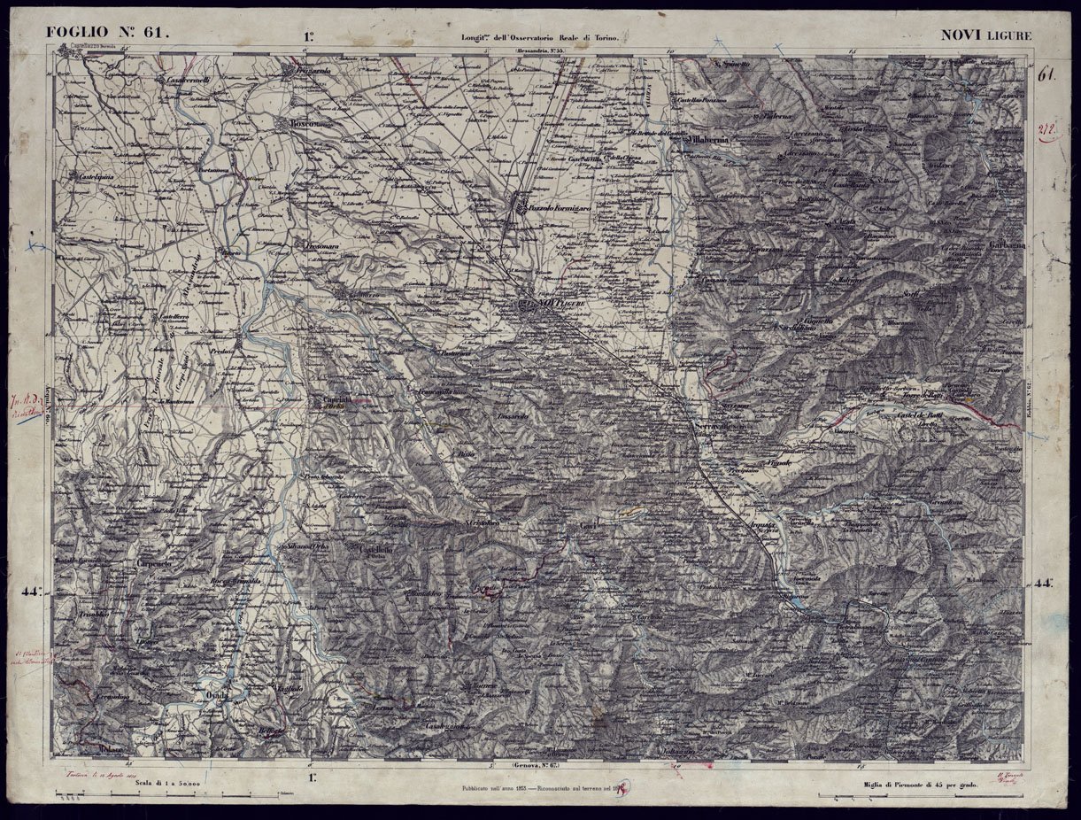 (N:23332) CARTA TOPOGRAFICA DEGLI STATI IN TERRAFERMA DI S.M. IL RE DI SARDEGNA ALLA SCALA DI 1 A 50.000 OPERA DEL CORPO REALE DELLO STATO MAGGIORE - FOGLIO N61 NOVI LIGURE (CA001262) Carte e stampe antiche: riproduzione a colori su carta (formato A1)