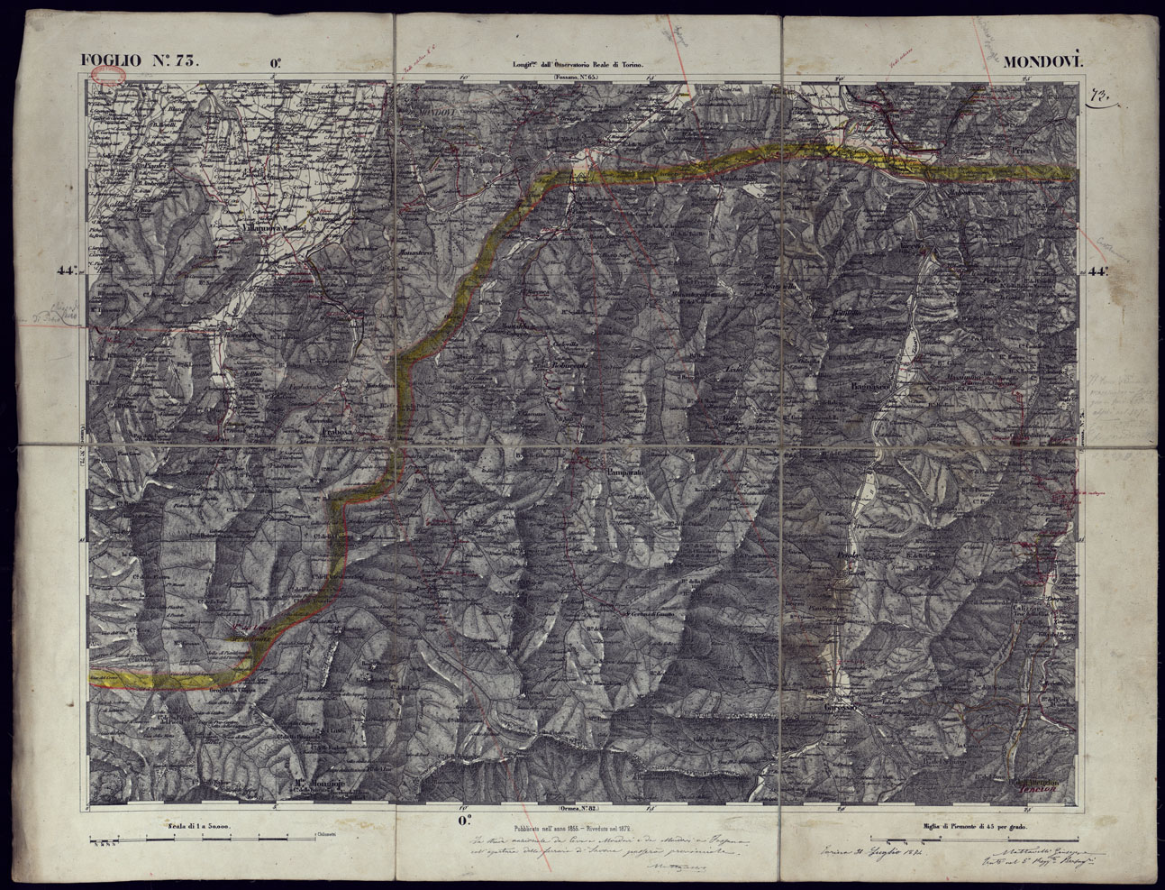 (N:23344) CARTA TOPOGRAFICA DEGLI STATI IN TERRAFERMA DI S.M. IL RE DI SARDEGNA ALLA SCALA DI 1 A 50.000 OPERA DEL CORPO REALE DELLO STATO MAGGIORE - FOGLIO N73 MONDOVI' (CA001274) Carte e stampe antiche: riproduzione a colori su carta (formato A1)