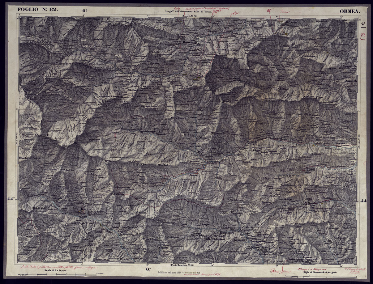(N:23354) CARTA TOPOGRAFICA DEGLI STATI IN TERRAFERMA DI S.M. IL RE DI SARDEGNA ALLA SCALA DI 1 A 50.000 OPERA DEL CORPO REALE DELLO STATO MAGGIORE - FOGLIO N82 ORMEA (CA001284) Carte e stampe antiche: riproduzione a colori su carta (formato A1)