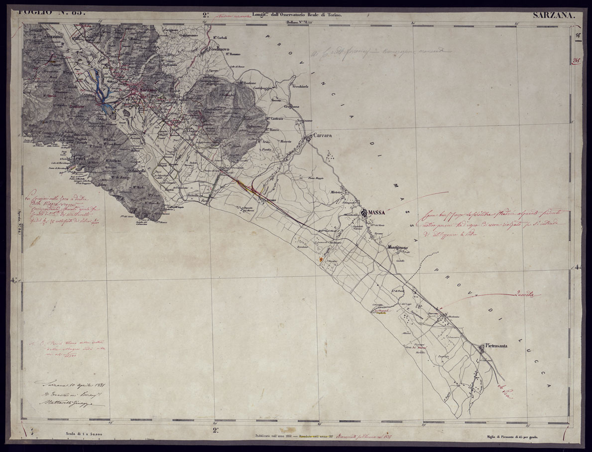 (N:23357) CARTA TOPOGRAFICA DEGLI STATI IN TERRAFERMA DI S.M. IL RE DI SARDEGNA ALLA SCALA DI 1 A 50.000 OPERA DEL CORPO REALE DELLO STATO MAGGIORE - FOGLIO N85 SARZANA (CA001287) Carte e stampe antiche: riproduzione a colori su carta (formato A1)