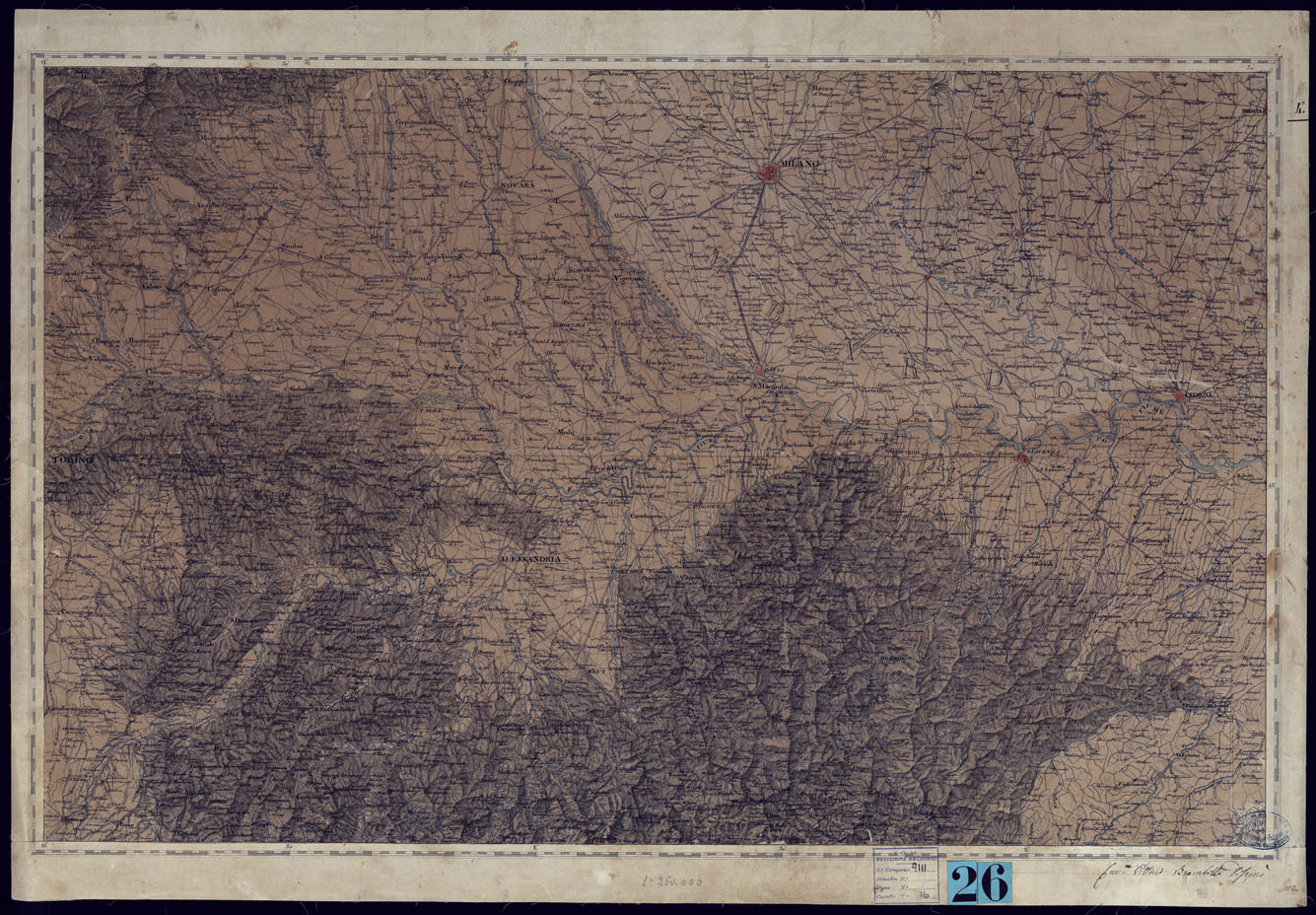 (N:6088) CARTA DEGLI STATI DI SUA MAESTA SARDA IN TERRAFERMA OPERA DEL CORPO DI STATO MAGGIORE GENERALE INCISA O PUBBLICATA PER ORDINE DI S.M. L'ANNO 18 - FOGLIO 4.
 (CA001308) Carte e stampe antiche: riproduzione a colori su carta (formato A1)