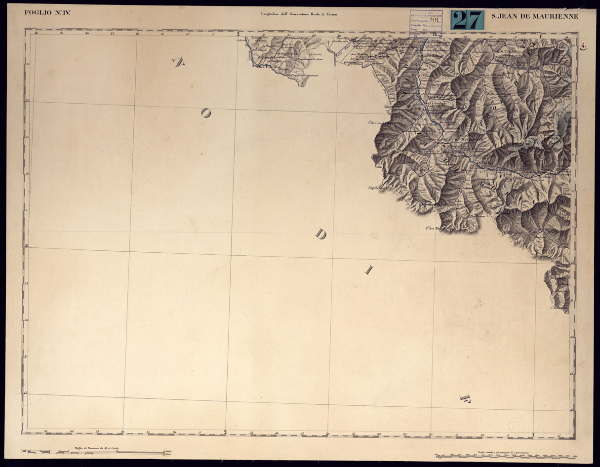 (N:10397) CARTA delle STRADE NEGLI STATI DI SUA MAESTA' IN TERRAFERMA PER USO DELL'ECCELL.MO CONSIGLIO SUPERIORE D'ACQUE E STRADE RIDOTTA DALLA GRAN CARTA TOPOGRAFICA DI RECENTE FORMATA DAL REAL CORPO DI STATO MAGGIORE GENERALE - FOGLIO N.IV - S.JEAN DE MAURIENNE. (CA001316) Carte e stampe antiche: riproduzione a colori su carta (formato A1)