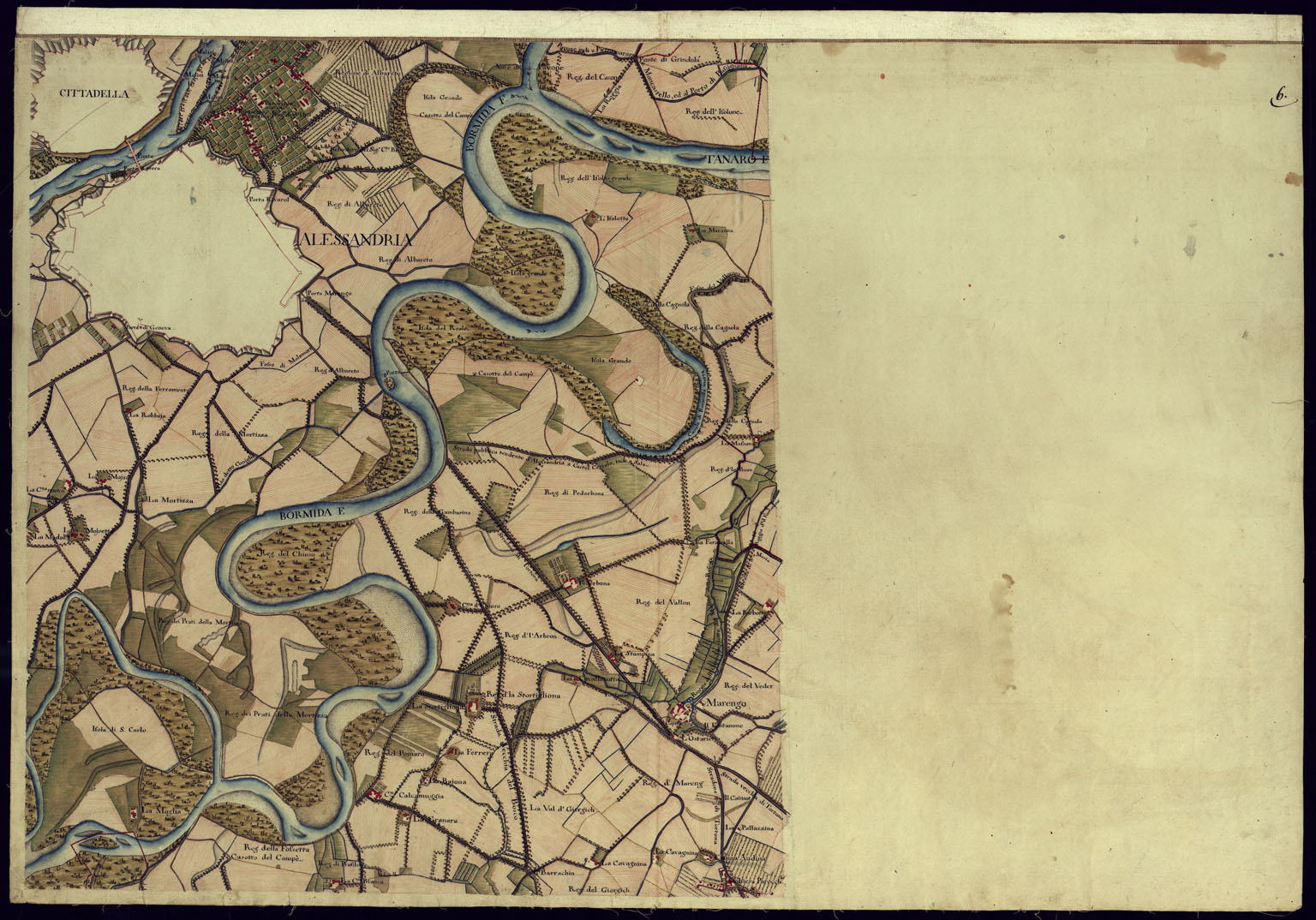 (N:14371) CARTA DI QUASI TUTTA L'EX PROVINCIA DI ACQUI E DI PARTE DI QUELLE DI MONDOVI', ALBA ED ALESSANDRIA - FOGLIO 6. (CA001334) Carte e stampe antiche: riproduzione a colori su carta (formato A1)