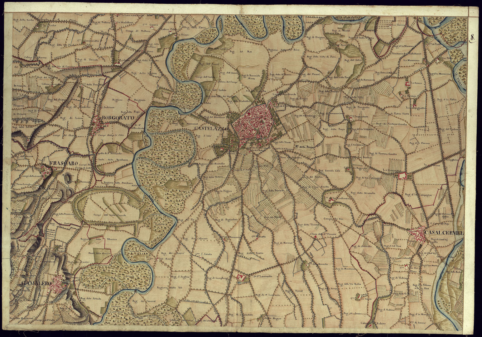 (N:14400) CARTA DI QUASI TUTTA L'EX PROVINCIA DI ACQUI E DI PARTE DI QUELLE DI MONDOVI', ALBA ED ALESSANDRIA - FOGLIO 8. (CA001336) Carte e stampe antiche: riproduzione a colori su carta (formato A1)
