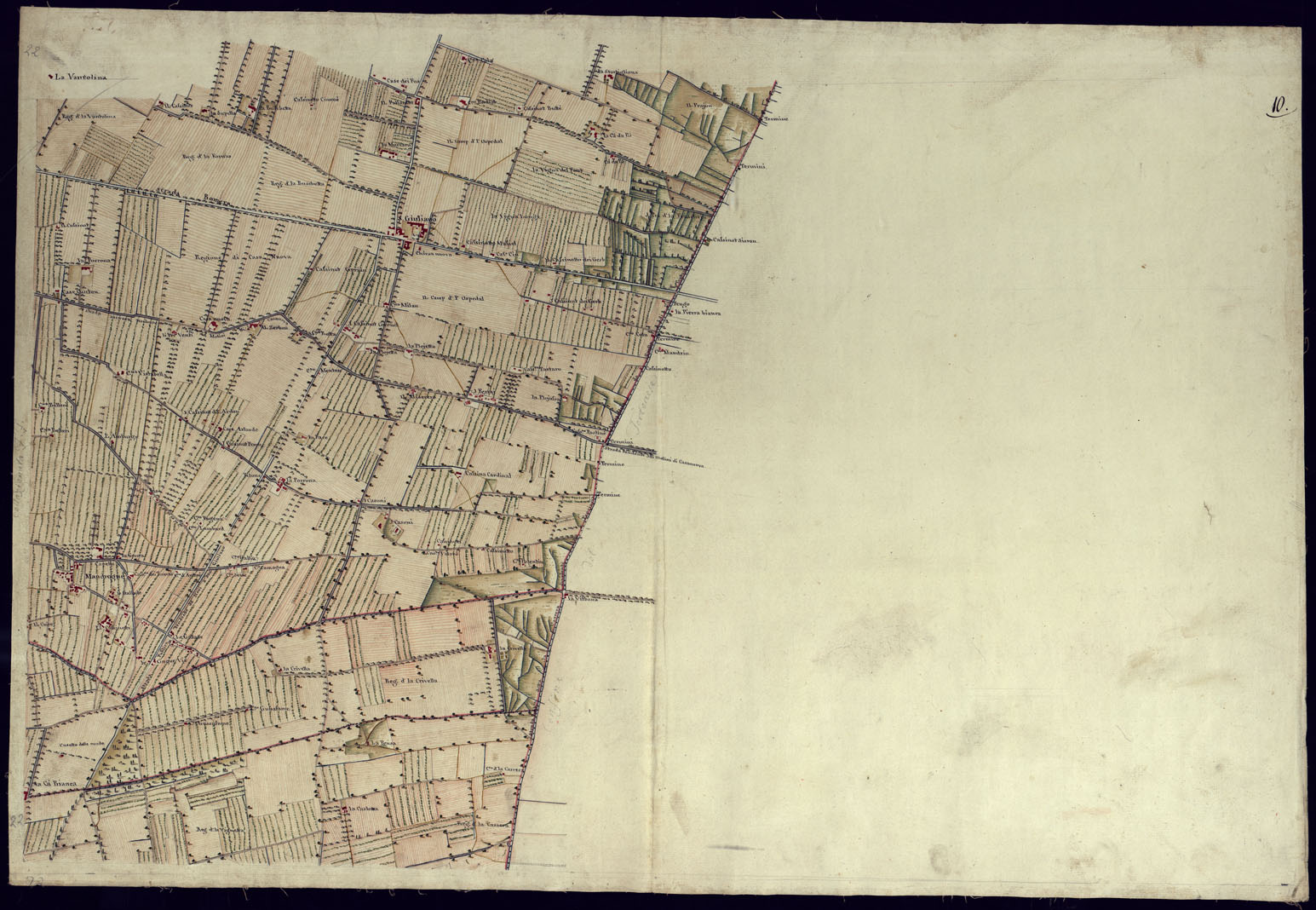 (N:14525) CARTA DI QUASI TUTTA L'EX PROVINCIA DI ACQUI E DI PARTE DI QUELLE DI MONDOVI', ALBA ED ALESSANDRIA - FOGLIO 10. (CA001338) Carte e stampe antiche: riproduzione a colori su carta (formato A1)