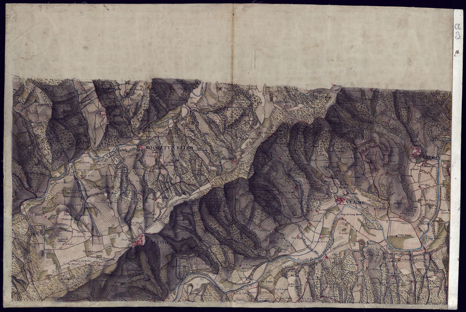 (N:13692) CARTA DI QUASI TUTTA L'EX PROVINCIA DI ACQUI E DI PARTE DI QUELLE DI MONDOVI', ALBA ED ALESSANDRIA - FOGLIO 18. (CA001346) Carte e stampe antiche: riproduzione a colori su carta (formato A1)
