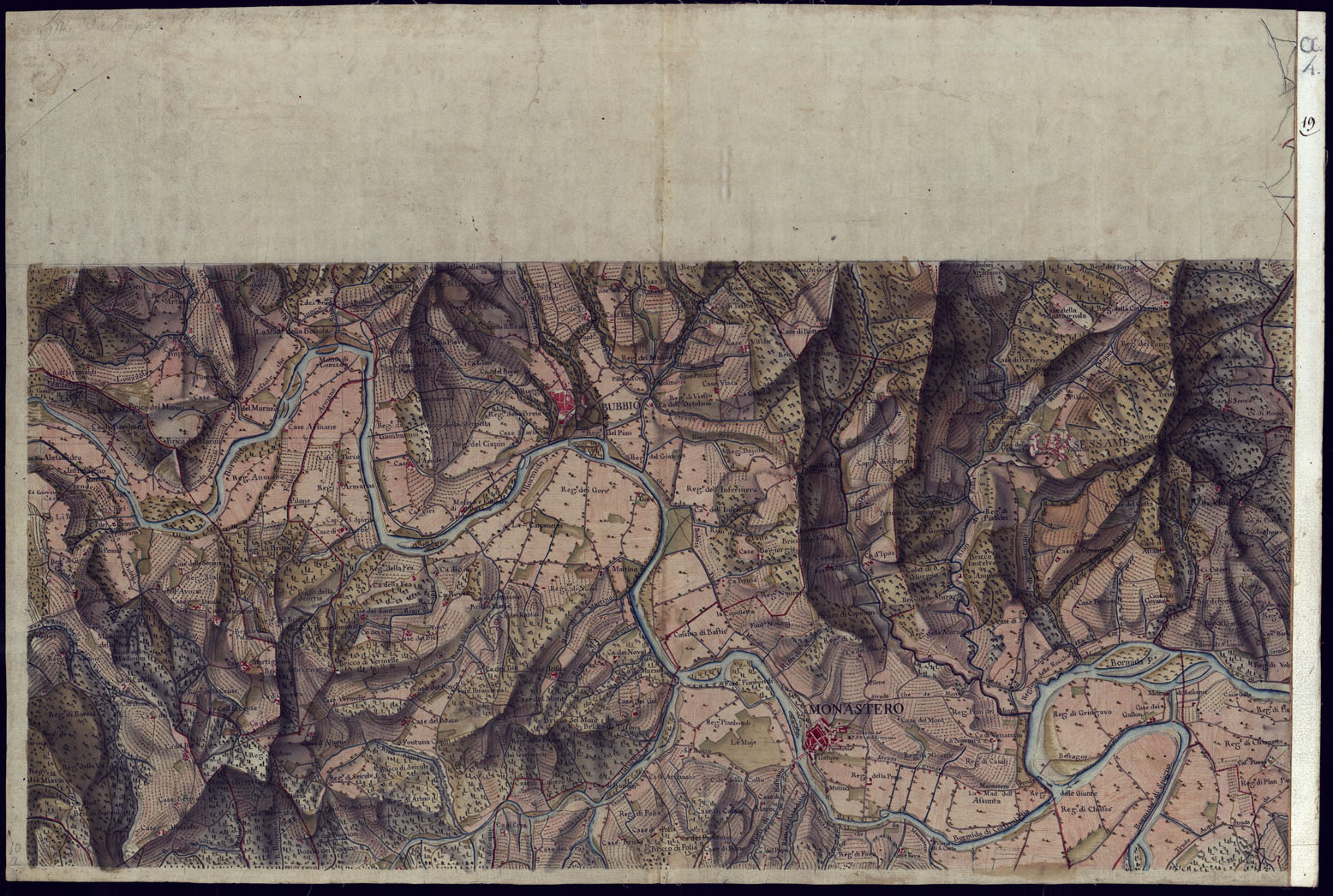 (N:13695) CARTA DI QUASI TUTTA L'EX PROVINCIA DI ACQUI E DI PARTE DI QUELLE DI MONDOVI', ALBA ED ALESSANDRIA - FOGLIO 19. (CA001347) Carte e stampe antiche: riproduzione a colori su carta (formato A1)