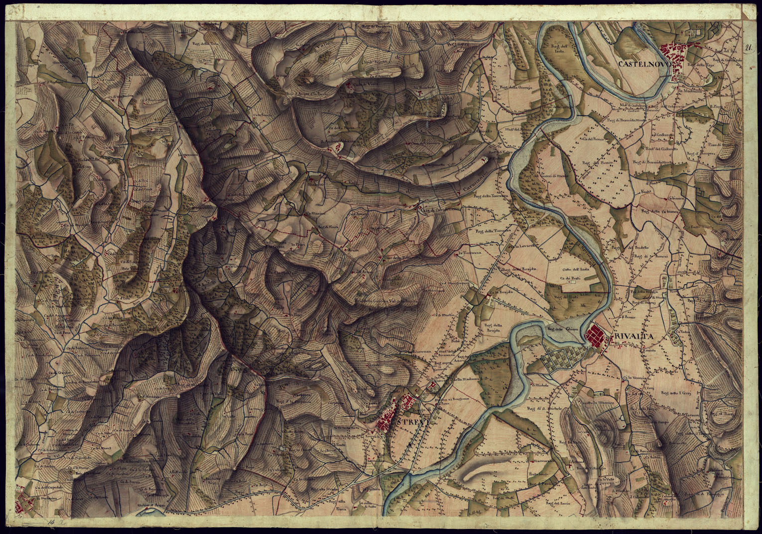 (N:13701) CARTA DI QUASI TUTTA L'EX PROVINCIA DI ACQUI E DI PARTE DI QUELLE DI MONDOVI', ALBA ED ALESSANDRIA - FOGLIO 21. (CA001349) Carte e stampe antiche: riproduzione a colori su carta (formato A1)