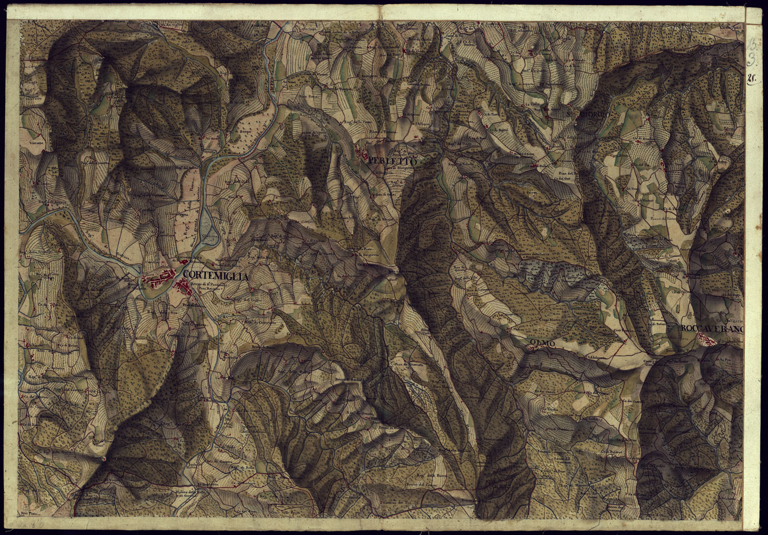 (N:13775) CARTA DI QUASI TUTTA L'EX PROVINCIA DI ACQUI E DI PARTE DI QUELLE DI MONDOVI', ALBA ED ALESSANDRIA - FOGLIO 25. (CA001353) Carte e stampe antiche: riproduzione a colori su carta (formato A1)
