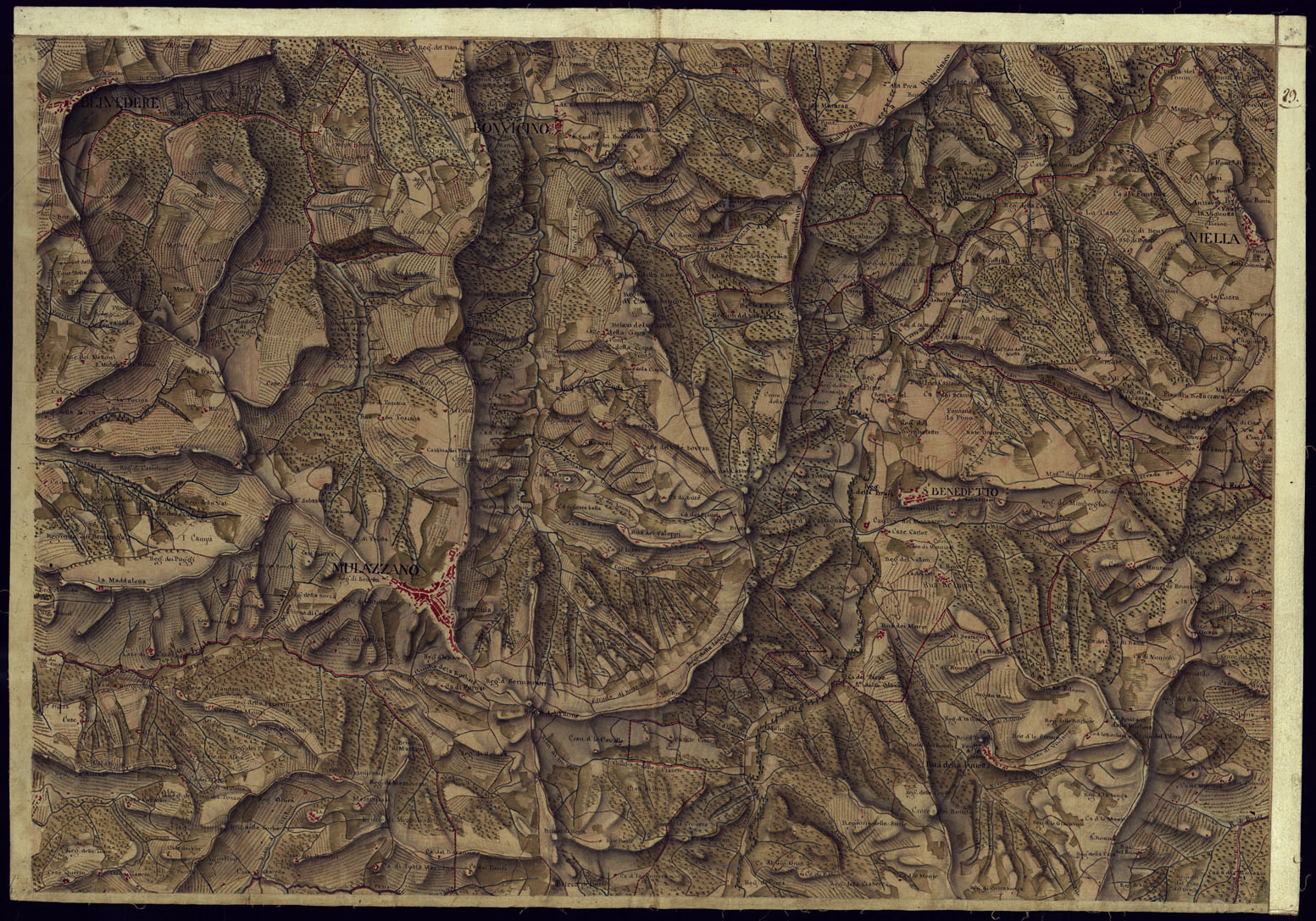 (N:13605) CARTA DI QUASI TUTTA L'EX PROVINCIA DI ACQUI E DI PARTE DI QUELLE DI MONDOVI', ALBA ED ALESSANDRIA - FOGLIO 29. (CA001357) Carte e stampe antiche: riproduzione a colori su carta (formato A1)