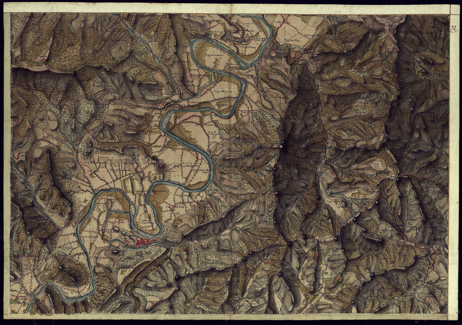 (N:14089) CARTA DI QUASI TUTTA L'EX PROVINCIA DI ACQUI E DI PARTE DI QUELLE DI MONDOVI', ALBA ED ALESSANDRIA - FOGLIO 32. (CA001360) Carte e stampe antiche: riproduzione a colori su carta (formato A1)