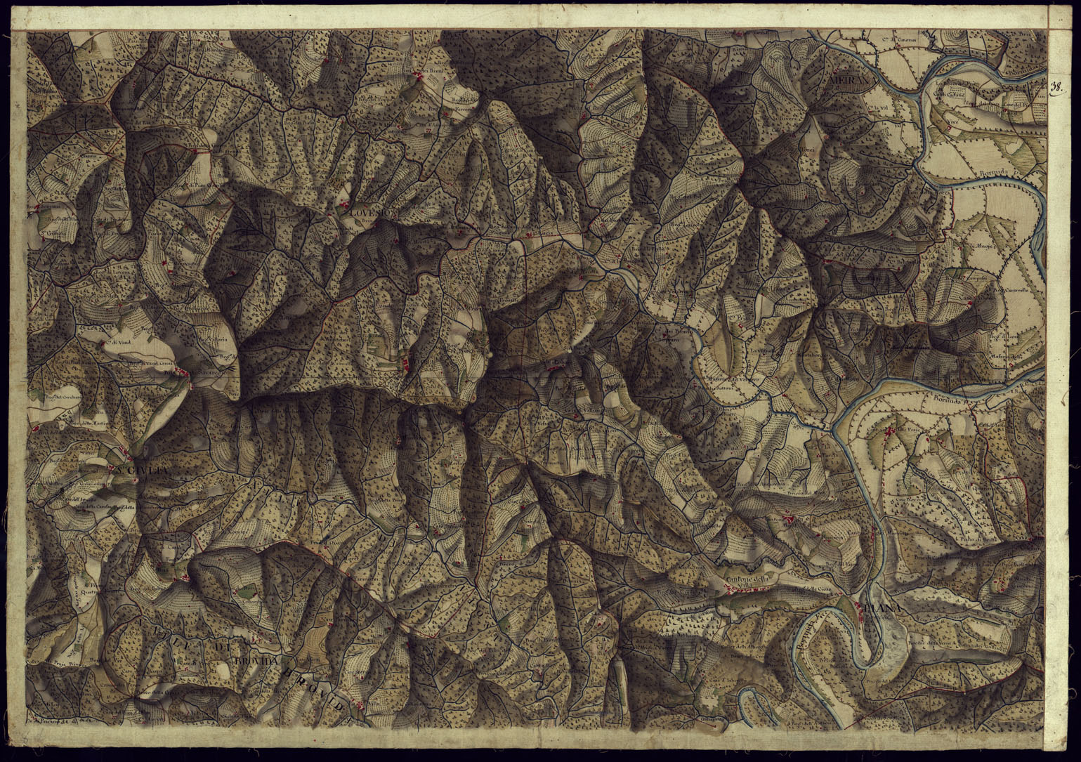 (N:14545) CARTA DI QUASI TUTTA L'EX PROVINCIA DI ACQUI E DI PARTE DI QUELLE DI MONDOVI', ALBA ED ALESSANDRIA - FOGLIO 38. (CA001366) Carte e stampe antiche: riproduzione a colori su carta (formato A1)