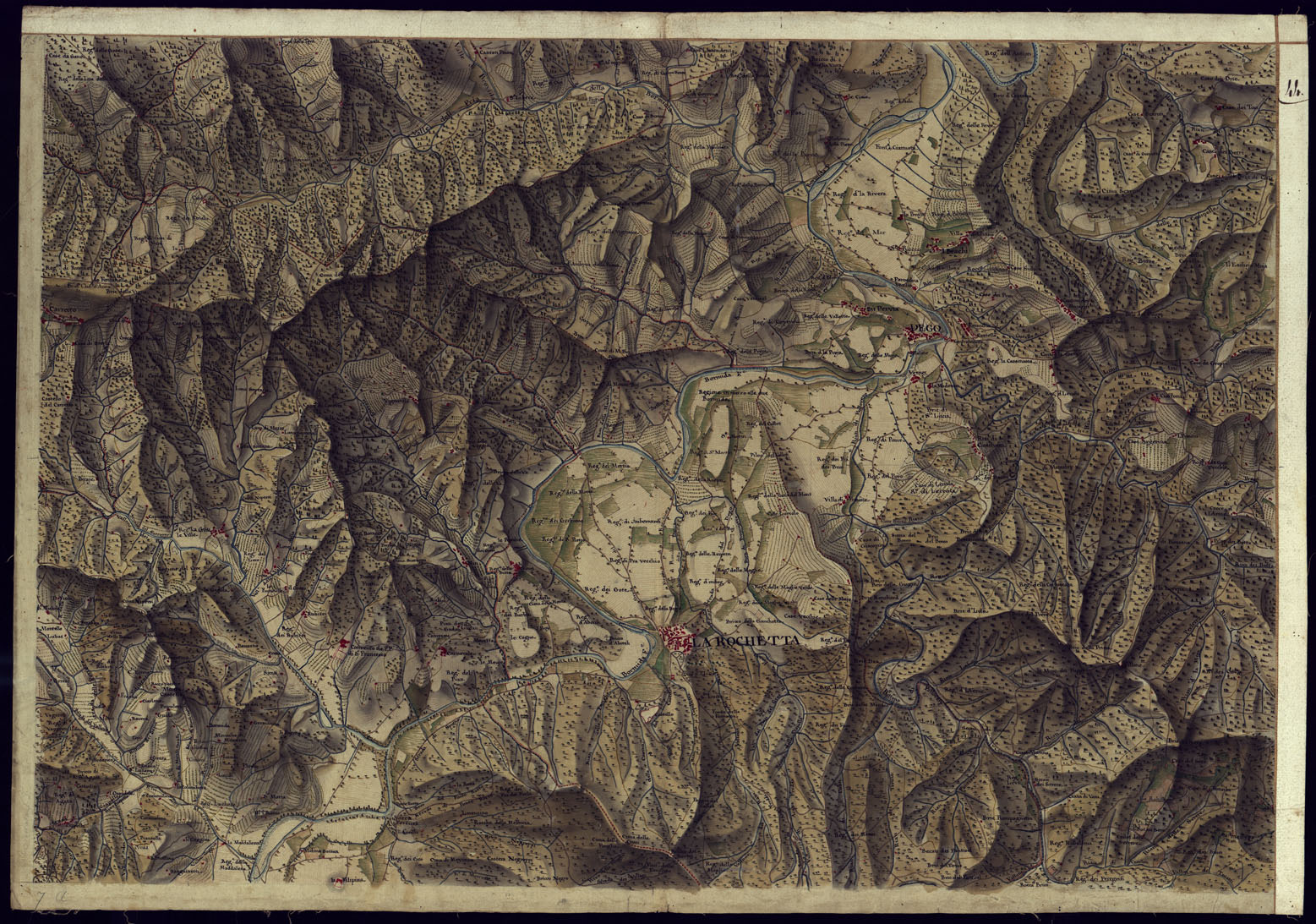 (N:14553) CARTA DI QUASI TUTTA L'EX PROVINCIA DI ACQUI E DI PARTE DI QUELLE DI MONDOVI', ALBA ED ALESSANDRIA - FOGLIO 44. (CA001372) Carte e stampe antiche: riproduzione a colori su carta (formato A1)
