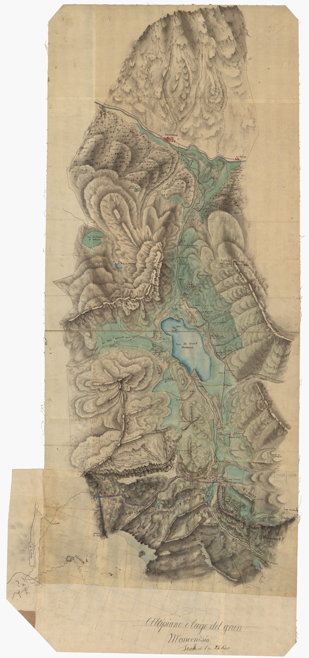 (N:4062) ALTIPIANO E LAGO DEL GRAN MONCENISIO (CA001398) Carte e stampe antiche: riproduzione a colori su carta (formato A1)