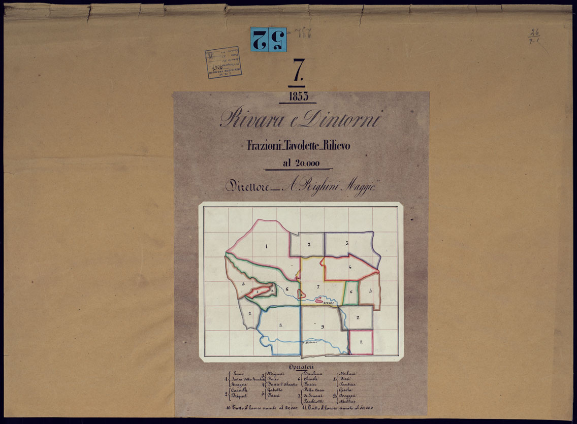 (N:23365) RIVARA E DINTORNI. FRAZIONI TAVOLETTE RILIEVO AL 20.000 - TAVOLA - QUADRO D'UNIONE. (CA001418) Carte e stampe antiche: riproduzione a colori su carta (formato A1)