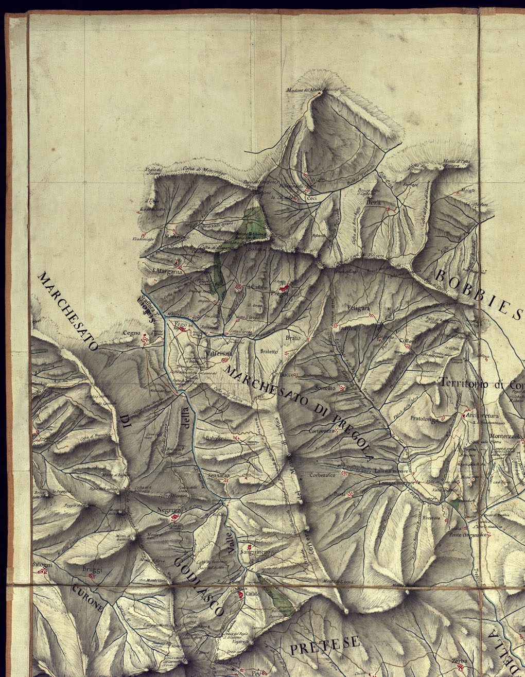 (N:15686) RIDUZIONE DELLA FRONTIERA DEL BOBBIESE OLTRE PO TORTONESE DAL CONFLUENTE DEL TORRENTE AUTO NELLA TREBBIA PER SINO ALLA MADO.NA DEL M. SERRAVALLE - FOGLIO 1 E RETRO. (CA001435, CA001431, CA001432, CA001433, CA001434) Carte e stampe antiche: riproduzione a colori su carta (formato A1)