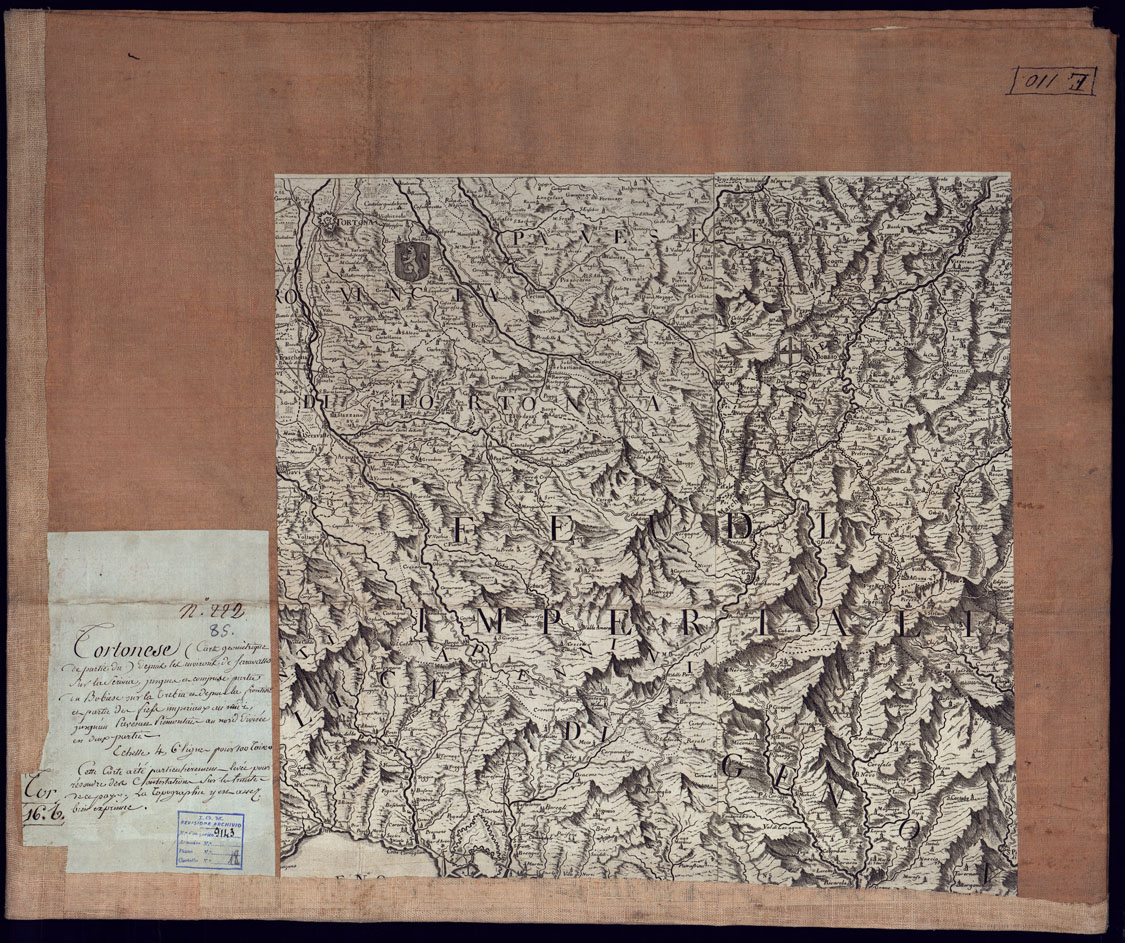 (N:15686) RIDUZIONE DELLA FRONTIERA DEL BOBBIESE OLTRE PO TORTONESE DAL CONFLUENTE DEL TORRENTE AUTO NELLA TREBBIA PER SINO ALLA MADO.NA DEL M. SERRAVALLE - FOGLIO 1 E RETRO. (CA001435, CA001431, CA001432, CA001433, CA001434) Carte e stampe antiche: riproduzione a colori su carta (formato A1)
