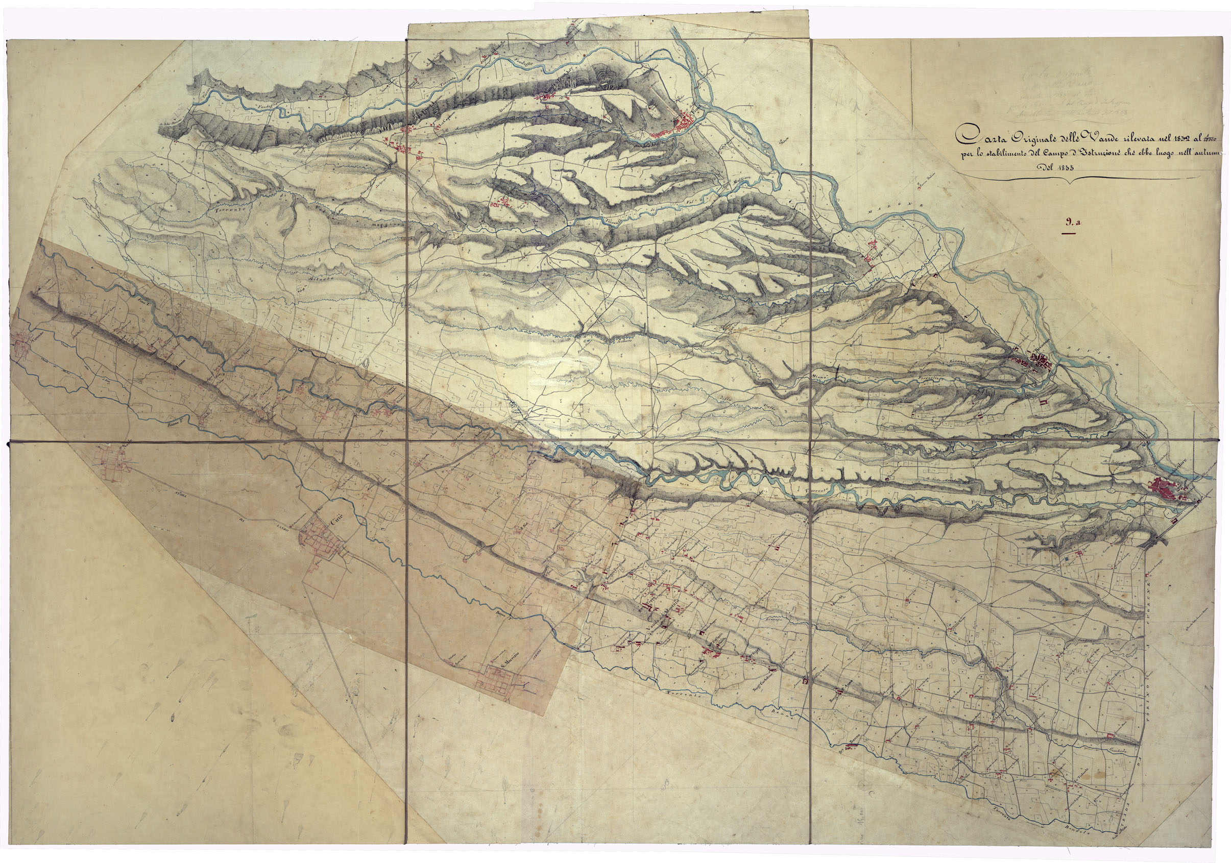 (N:3497) CARTA ORIGINALE DELLE VAUDE RILEVATA NEL 1832 AL 1.10.000 PER LO STABILIMENTO DEL CAMPO D'ISTRUZIONE CHE EBBE LUOGO NELL'AUTUNNO DEL 1833 (CA001449) Carte e stampe antiche: riproduzione a colori su carta (formato A1)