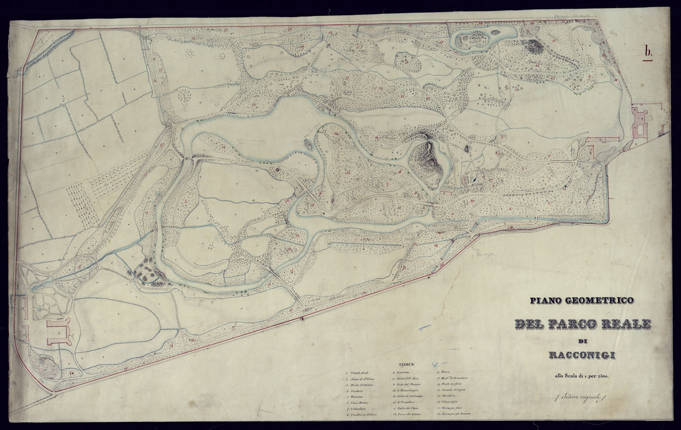 (N:2705) PIANO GEOMETRICO DEL PARCO REALE DI RACCONIGI. (CA001499) Carte e stampe antiche: riproduzione a colori su carta (formato A1)