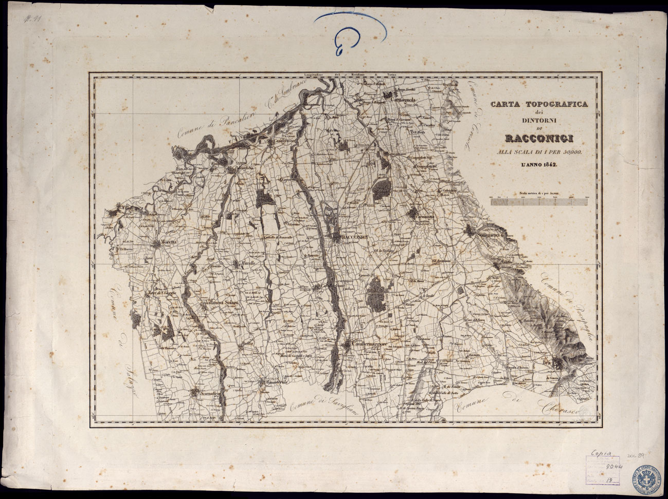 (N:23392) CARTA TOPOGRAFICA DEI DINTORNI di RACCONIGI ALLA SCALA DI 1 PER 50.000 - COPIA. (CA001502) Carte e stampe antiche: riproduzione a colori su carta (formato A1)
