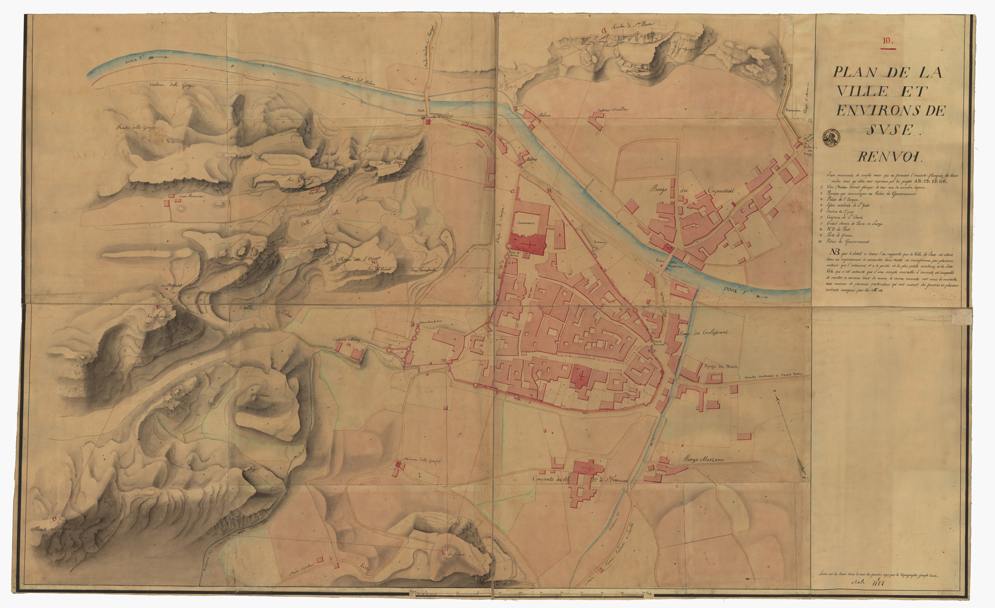 (N:2613) PLAN DE LA VILLE ET ENVIRONS DE SUSE. RENVOI (CA001513) Carte e stampe antiche: riproduzione a colori su carta (formato A1)