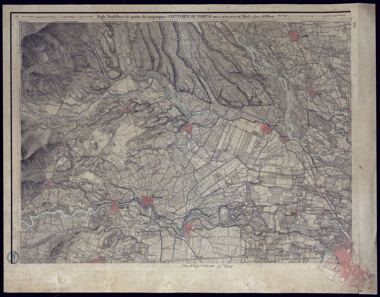 (N:23398) CONTORNI DI TORINO - FOGLIO 1. (CA001515) Carte e stampe antiche: riproduzione a colori su carta (formato A1)