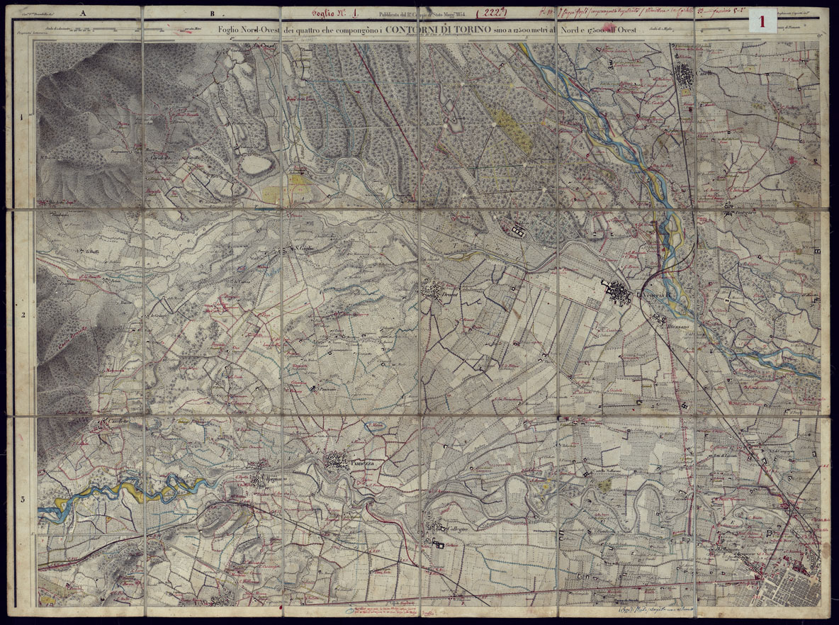 (N:23402) CONTORNI DI TORINO - FOGLIO 1  SU TELA A STACCHI. (CA001519) Carte e stampe antiche: riproduzione a colori su carta (formato A1)