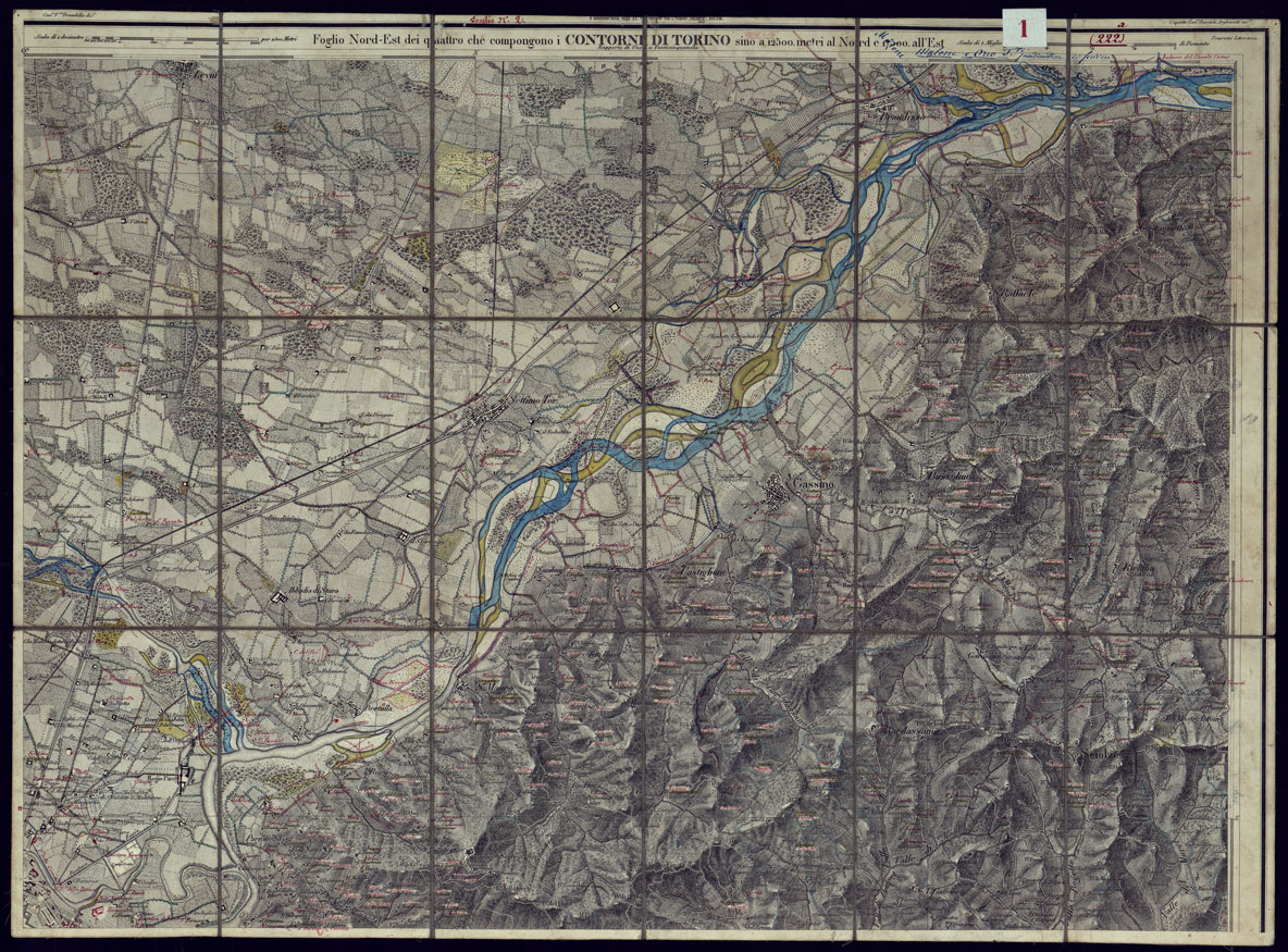 (N:23403) CONTORNI DI TORINO - FOGLIO 2  SU TELA A STACCHI. (CA001520) Carte e stampe antiche: riproduzione a colori su carta (formato A1)