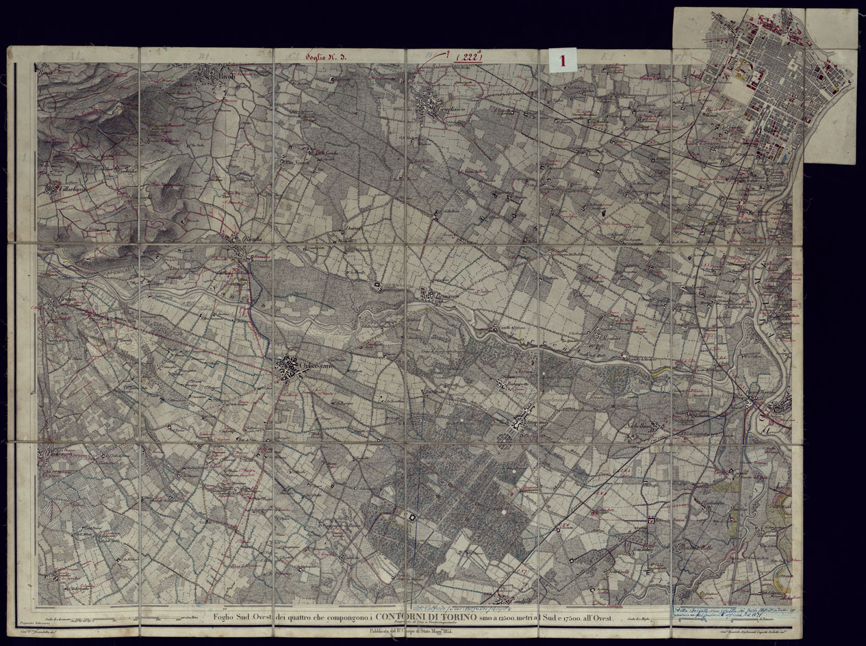 (N:23404) CONTORNI DI TORINO - FOGLIO 3 SU TELA A STACCHI. (CA001521) Carte e stampe antiche: riproduzione a colori su carta (formato A1)