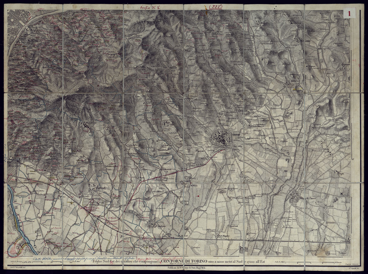 (N:23405) CONTORNI DI TORINO - FOGLIO  4 + SPEZZONE SU TELA A STACCHI. (CA001522, CA001523) Carte e stampe antiche: riproduzione a colori su carta (formato A1)