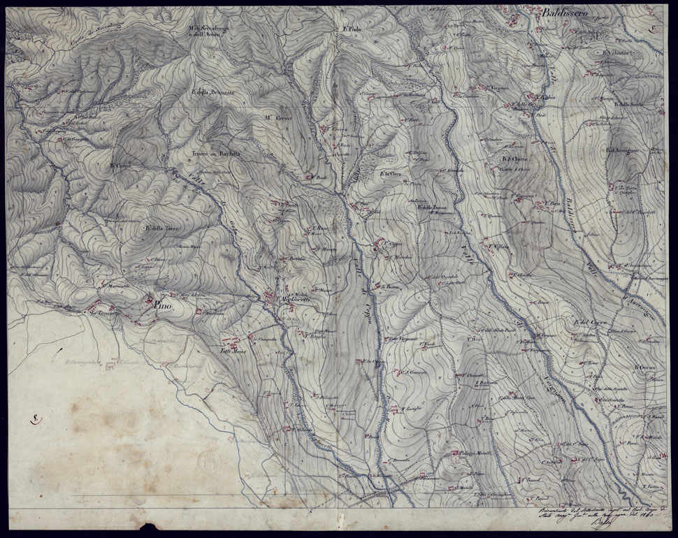 (N:1459) CARTA TOPOGRAFICA A CURVE DIMOSTRATIVE DI UNA PARTE DELLA REGIONE NORD-EST DEI DINTORNI DI TORINO - FOGLIO 5. (CA001581) Carte e stampe antiche: riproduzione a colori su carta (formato A1)