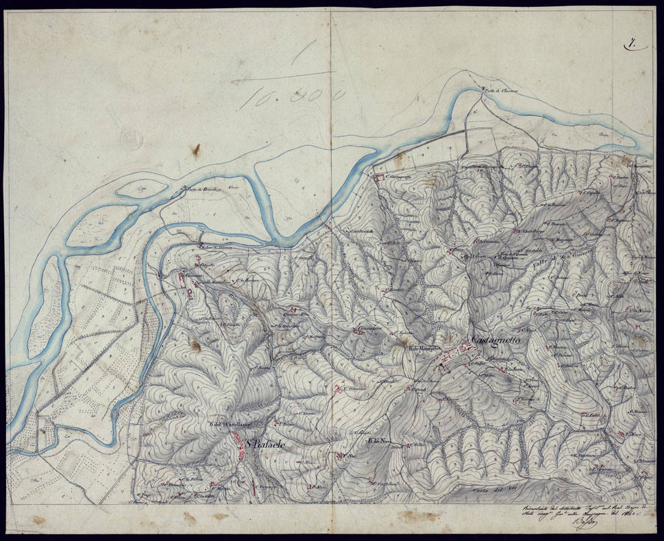 (N:1455) CARTA TOPOGRAFICA A CURVE DIMOSTRATIVE DI UNA PARTE DELLA REGIONE NORD-EST DEI DINTORNI DI TORINO - FOGLIO 7. (CA001583) Carte e stampe antiche: riproduzione a colori su carta (formato A1)