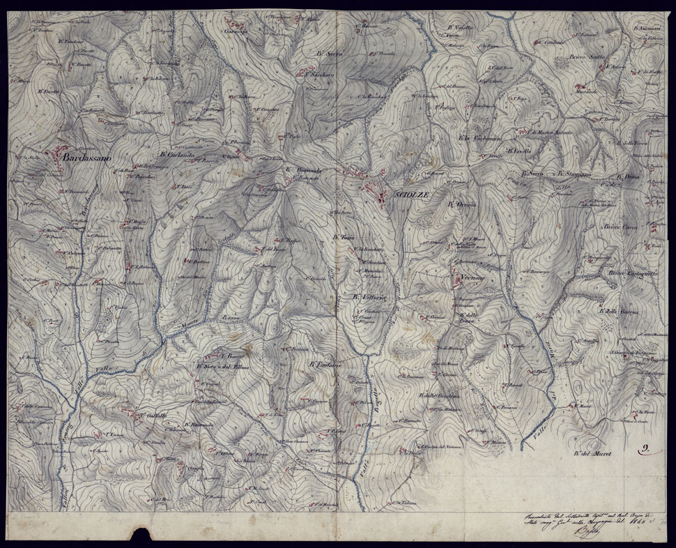 (N:1450) CARTA TOPOGRAFICA A CURVE DIMOSTRATIVE DI UNA PARTE DELLA REGIONE NORD-EST DEI DINTORNI DI TORINO - FOGLIO 9. (CA001585) Carte e stampe antiche: riproduzione a colori su carta (formato A1)