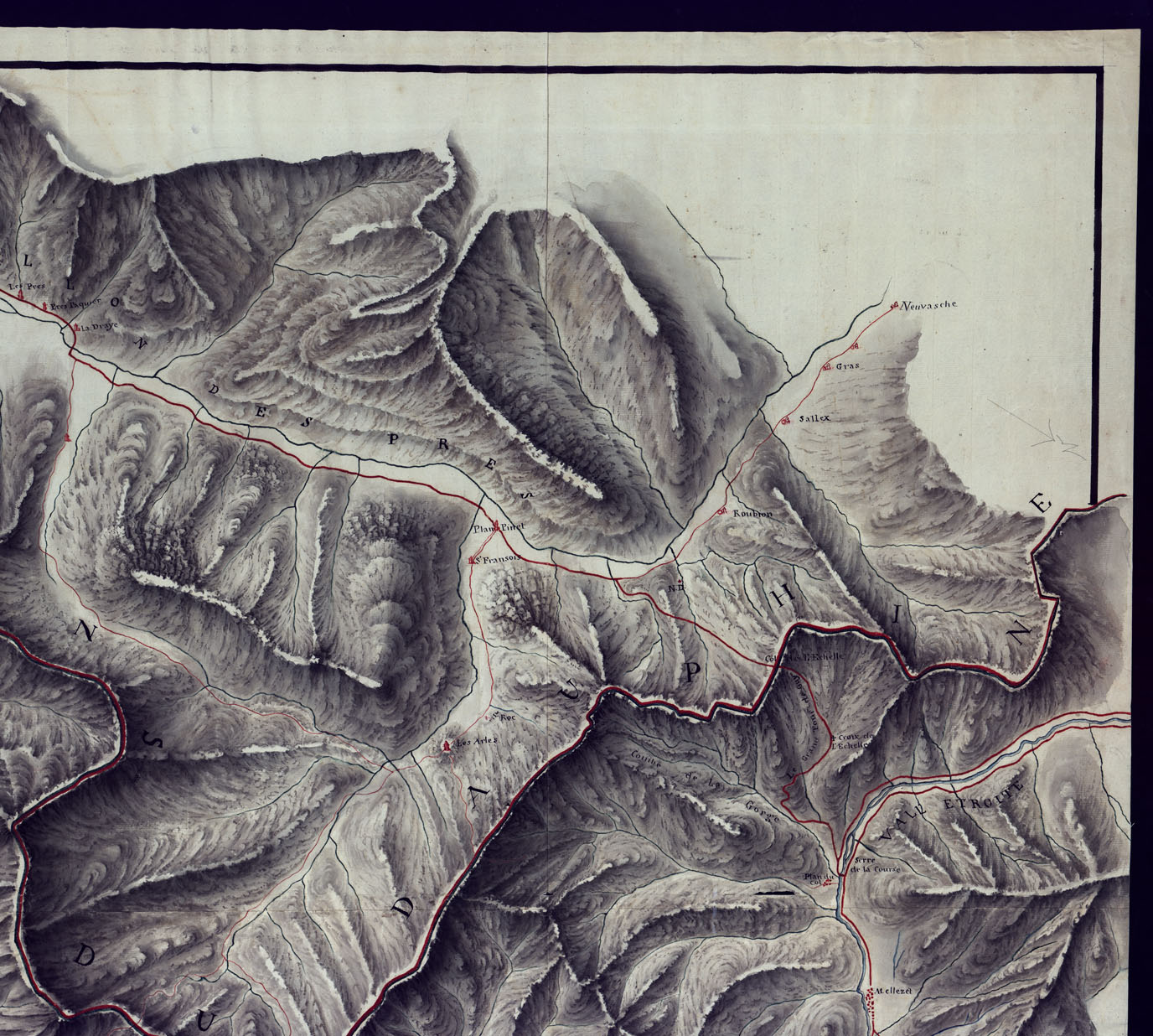 (N:23408) CARTE QUI COMPREND LES ROUTES POUR PASSER EN PIEMONT, DEPUIS BRIANCON PAR LE MONT GENEVRE, ET PAR LE COL DE L'ECHELLE AVEC LA COMMUNICATION DE CELLE DERNIER EN SAVOYE. (CA001601, CA001602, CA001603, CA001604) Carte e stampe antiche: riproduzione a colori su carta (formato A1)
