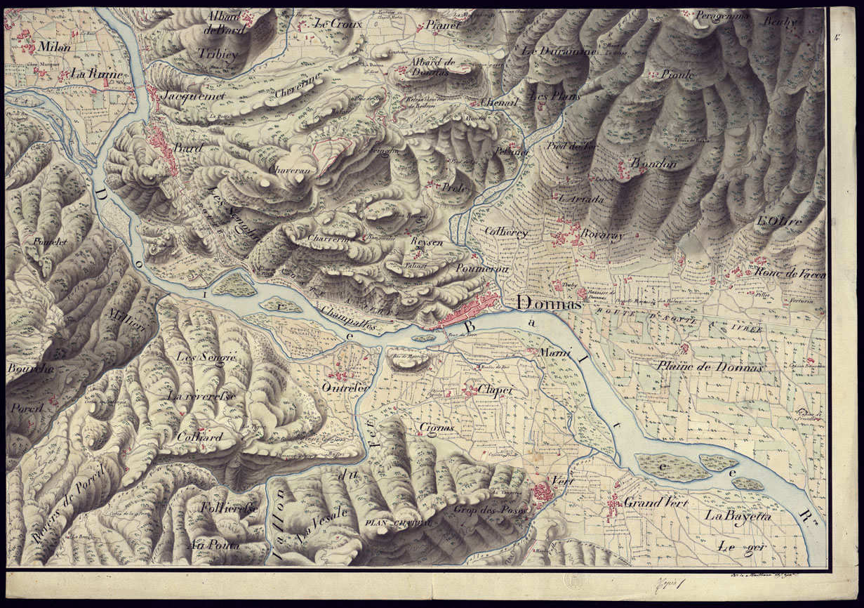 (N:23413) PLAN GEOMETRIQUE DES ENVIRONS DE L'ANCIEN FORT DE BARD DUCHE' D'AOSTA. LEVE SUR UN RAYON DE 2.600 METRES A'L'EHCELLE DE 1:5.000 PAR M. BASSO DESSINATEUR A' L'ETAT MAJOR GENERAL L'AN 1819.FOGLIO 4. (CA001636) Carte e stampe antiche: riproduzione a colori su carta (formato A1)