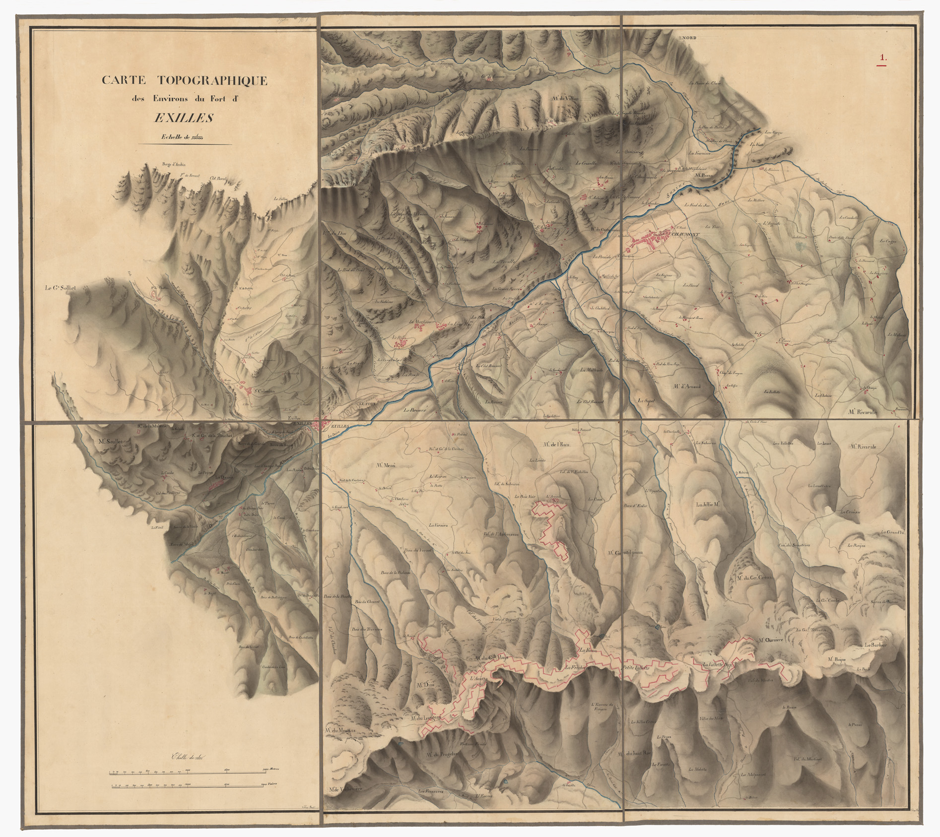 (N:3733) CARTE TOPOGRAPHIQUE DES ENVIRON DU FORT D'EXILLES ECHELLE DE 1/10.000 (CA001661) Carte e stampe antiche: riproduzione a colori su carta (formato A1)