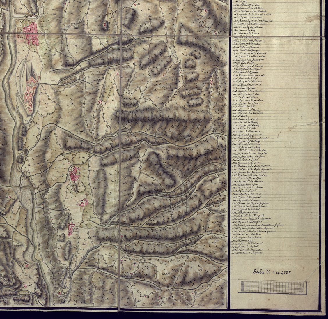 (N:3712) CARTA TOPOGRAFICA CHE COMPRENDE IL FORTE D'EXILLES, E SUO BORGO, UNITAMENTE A VILLAGGI E BORGATE DI C.CELS, DENIS, S. COLOMBANO, FABBRICHE, TERRENI MONTI, VALLI, RIPE, FIUMI,TORRENTI, ROGGIE, E STRADE (CA001666, CA001667, CA001668, CA001669) Carte e stampe antiche: riproduzione a colori su carta (formato A1)