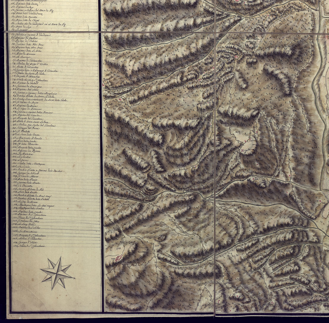 (N:3712) CARTA TOPOGRAFICA CHE COMPRENDE IL FORTE D'EXILLES, E SUO BORGO, UNITAMENTE A VILLAGGI E BORGATE DI C.CELS, DENIS, S. COLOMBANO, FABBRICHE, TERRENI MONTI, VALLI, RIPE, FIUMI,TORRENTI, ROGGIE, E STRADE (CA001666, CA001667, CA001668, CA001669) Carte e stampe antiche: riproduzione a colori su carta (formato A1)