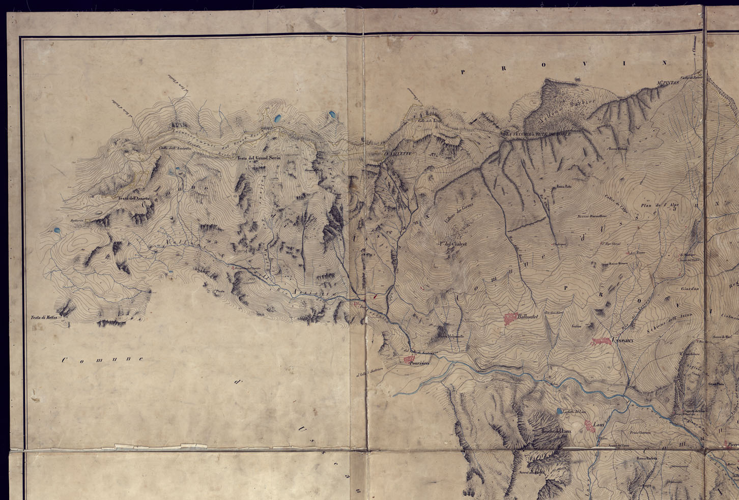 (N:23512) LEVATE DELLA FORTEZZA E DEI DINTORNI DI FENESTRELLE ESEGUITE COLLA TAVOLETTA PRETORIANA PER ISTRUZIONE DAGLI UFFICIALI DELL'ESERCITO NEGLI ANNI 1854,55 e 56. SOTTO LA DIREZIONE  DEL B.E ALESSANDRO RIGHINI DI S. GIORGIO. (CA001707, CA001708, CA001709, CA001710) Carte e stampe antiche: riproduzione a colori su carta (formato A1)