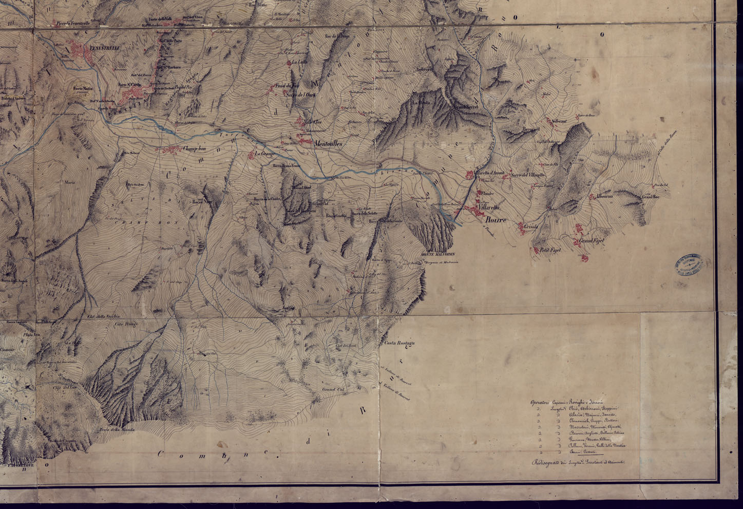 (N:23512) LEVATE DELLA FORTEZZA E DEI DINTORNI DI FENESTRELLE ESEGUITE COLLA TAVOLETTA PRETORIANA PER ISTRUZIONE DAGLI UFFICIALI DELL'ESERCITO NEGLI ANNI 1854,55 e 56. SOTTO LA DIREZIONE  DEL B.E ALESSANDRO RIGHINI DI S. GIORGIO. (CA001707, CA001708, CA001709, CA001710) Carte e stampe antiche: riproduzione a colori su carta (formato A1)