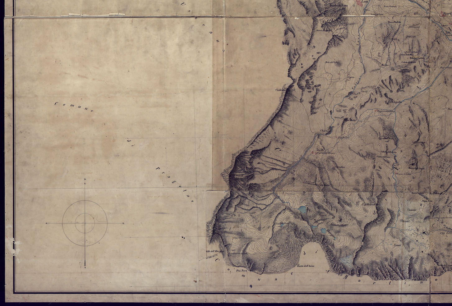 (N:23512) LEVATE DELLA FORTEZZA E DEI DINTORNI DI FENESTRELLE ESEGUITE COLLA TAVOLETTA PRETORIANA PER ISTRUZIONE DAGLI UFFICIALI DELL'ESERCITO NEGLI ANNI 1854,55 e 56. SOTTO LA DIREZIONE  DEL B.E ALESSANDRO RIGHINI DI S. GIORGIO. (CA001707, CA001708, CA001709, CA001710) Carte e stampe antiche: riproduzione a colori su carta (formato A1)