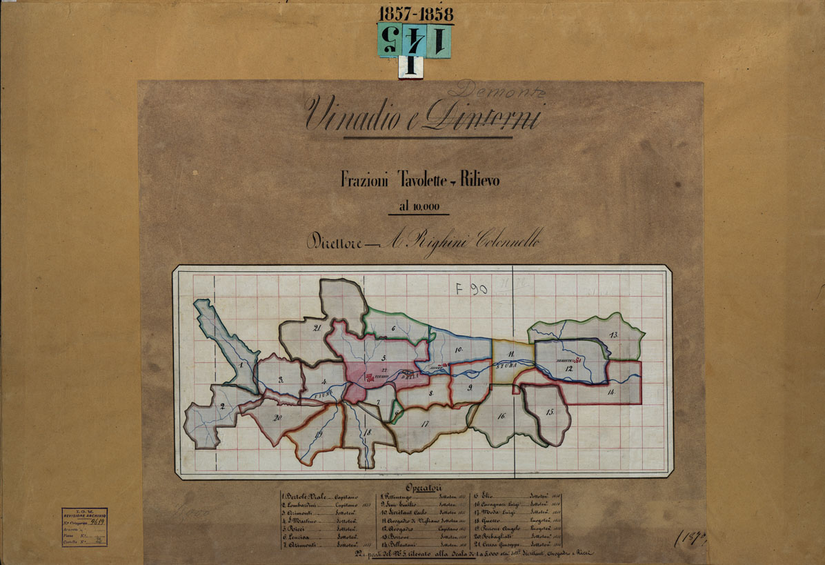 (N:23443) VINADIO E DINTORNI FRAZIONI E TAVOLETTE RILIEVO AL 10.000 DIRETTORE A. RIGHINI COLONELLO - QUADRO D'UNIONE. (CA001723) Carte e stampe antiche: riproduzione a colori su carta (formato A1)