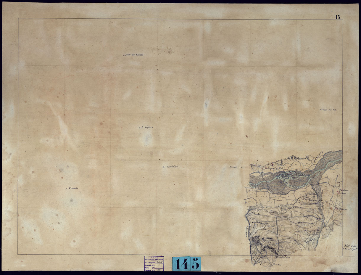 (N:23452) VINADIO E DINTORNI FRAZIONI E TAVOLETTE RILIEVO AL 10.000 DIRETTORE A. RIGHINI COLONELLO -TAVOLA IX (CA001732) Carte e stampe antiche: riproduzione a colori su carta (formato A1)