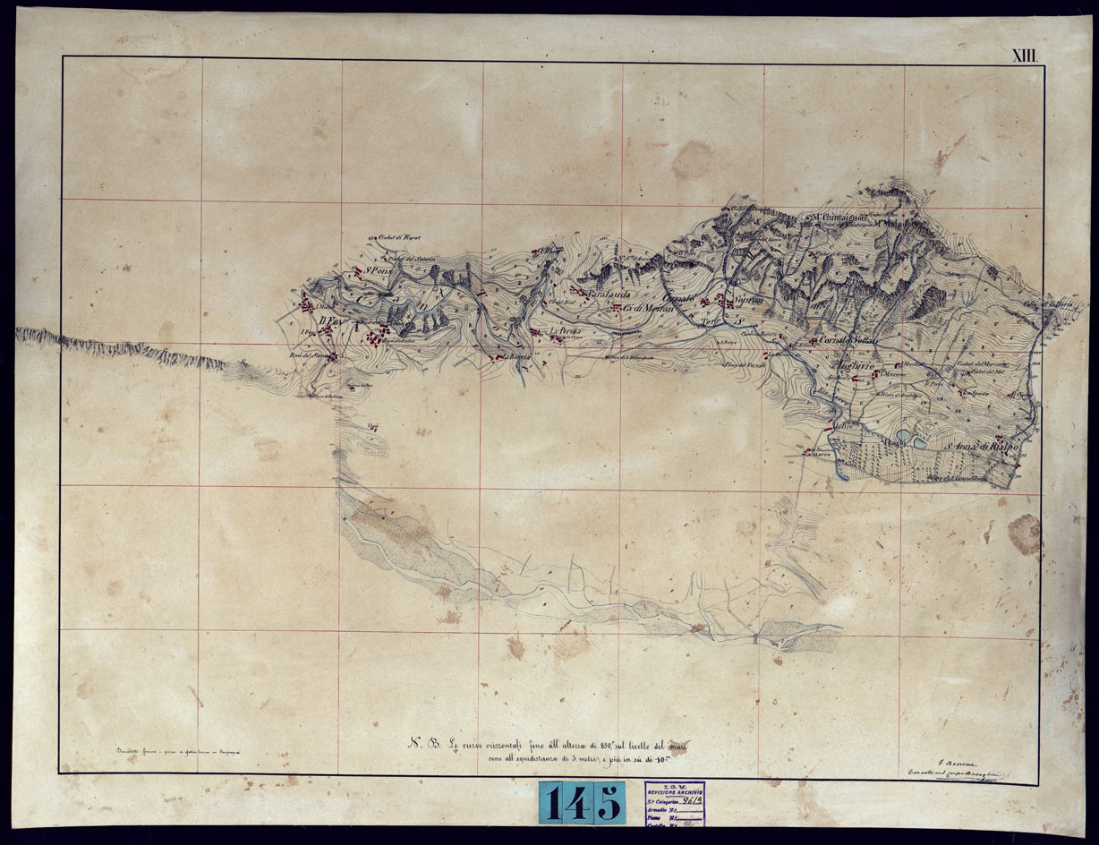 (N:23456) VINADIO E DINTORNI FRAZIONI E TAVOLETTE RILIEVO AL 10.000 DIRETTORE A. RIGHINI COLONELLO -TAVOLA XIII (CA001736) Carte e stampe antiche: riproduzione a colori su carta (formato A1)